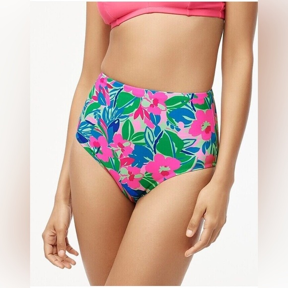 NEW J.Crew Factory Tropical Bright Floral Multi-Color High Waisted Bikini Bottom - Picture 1 of 7